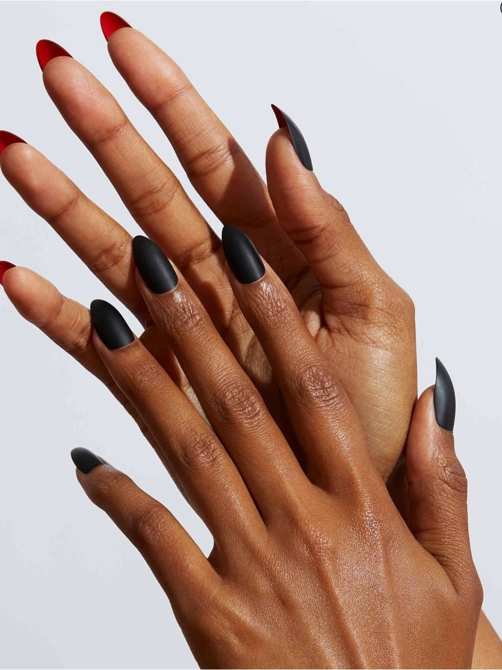 Matte Black & Red Press-On Almond Nails - Women